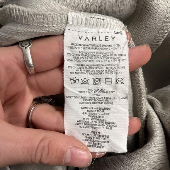 Varley Jogger Pants Womens Medium Beige Ribbed Knit Elastic Waist Pockets Lounge - Picture 5 of 8